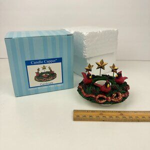 Old Virginia Candle Company Cardinal Birds Gold Stars Candle Capper w Orig Box